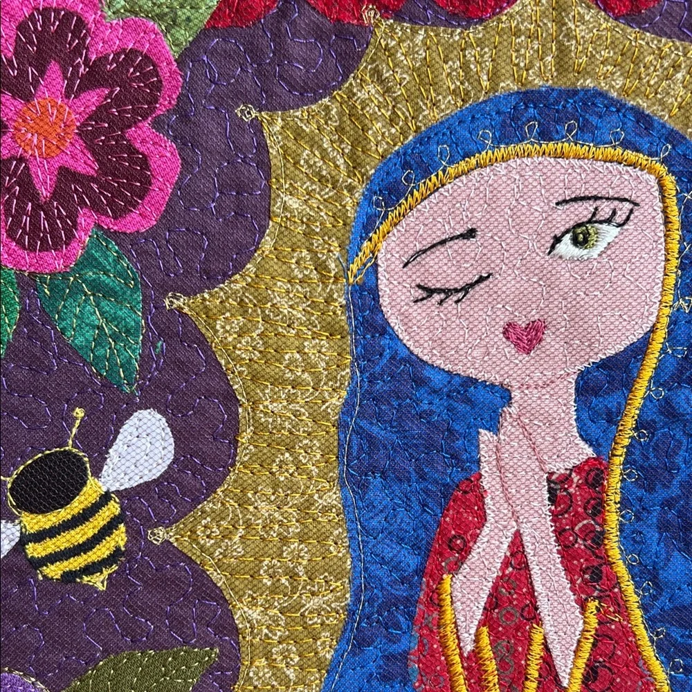 Laura Maclay Embroidered Tote Bag Our Lady of Guadalupe Floral Garden Handmade - Picture 2 of 13